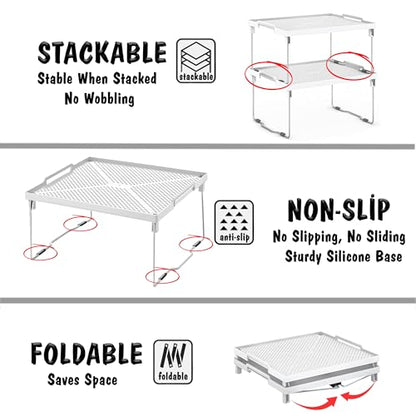 ums Kitchen Shelves Cabinet Organizer, Stackable Freezer Rack, Cupboard Box Organizer, Shelf Riser, Usable Storage Rack for Spice, Fridge Shelf Riser, (12x11 inch), Pack of 2