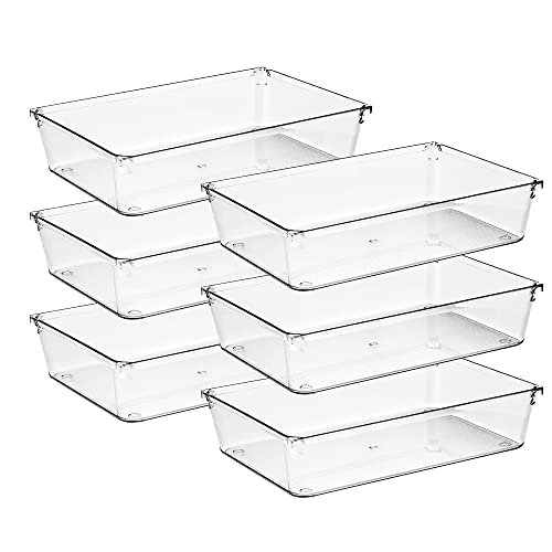 Ravinte 6 Pack Drawer Organizer - 6" X 9" Plastic Storage Bins, Acrylic Organizers with Non-Slip Pads Clear Desk Storage Tray for Makeup, Jewelries, Kitchen Utensils, Bathroom and Office - size: 6" x 9"