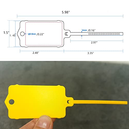 100pcs Reusable Blank Plastic Tags Ties Key Tags 1.45"*2.48" Serrated Tension Sealing Strap with Large Label Plastic Tie Mark Label Waterproof Hang Sign Write on Tag (Yellow, 100pcs) - color: Yellow