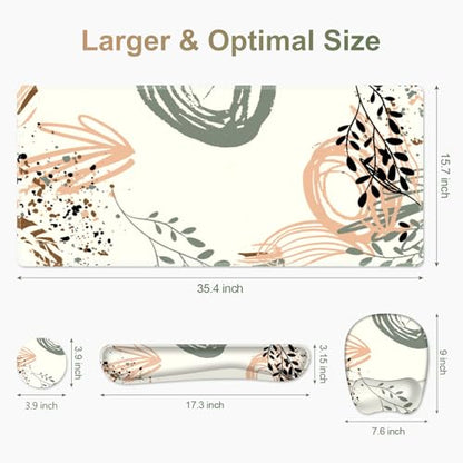 Large Mouse Pad with Wrist Support 4 in1 Set, XXL Big Game Mousepad + Keyboard Wrist Rest+Mouse Wrist Rest+Coaster Ergonomic Gaming Mat for Home Office Table Computer I Modern Boho Leaves - color: Modern Boho Leaves
