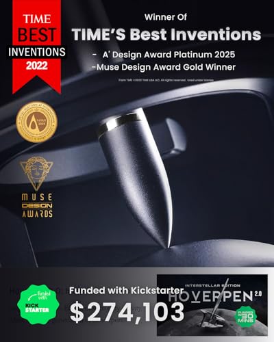 novium Hoverpen Interstellar - Space Black, Ballpoint Pen, Unique Conversational Starter, Premium Futuristic Design, Precision Flow Ink, German-engineered Ballpoint Cartridges - color: Space Black, style: Basic