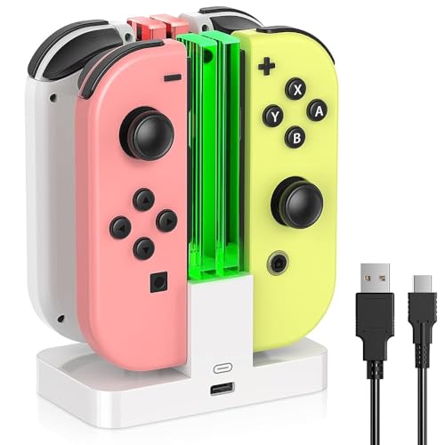 FastSnail Charging Dock for Nintendo Switch for Joy Con & OLED Model Controller with Lamppost LED Indication, Pro Controllers Charger Stand Station Compatible with Joycons with Charging Cable White - color: White, size: 6.2/7.0 inch