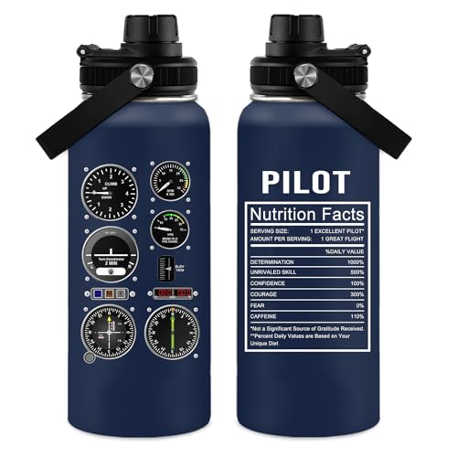 Pilot Water Bottle 32oz, Aviation & Airplane Gifts For Men, Pilot Gauges Gear Tumbler Airplane Gift, Birthday Father's Day Christmas Pilots Gifts For Aviation Dad Son Husaband Him - color: Pilot