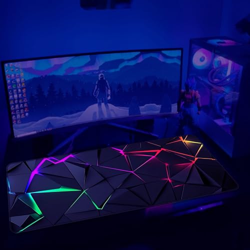 Blacklight Geometric Gaming Mouse Pad – UV Reactive Large Extended Glow in the Dark Waterproof Desk Mat with Non-Slip Rubber Base for Gamers, Office & Home - 31.5" x 11.8" - color: Geometric
