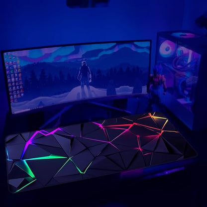 Blacklight Geometric Gaming Mouse Pad – UV Reactive Large Extended Glow in the Dark Waterproof Desk Mat with Non-Slip Rubber Base for Gamers, Office & Home - 31.5" x 11.8" - color: Geometric