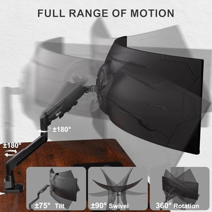 WALI Heavy Duty Single Monitor Arm for 17-49 Inch Flat Curved Ultrawide Screens, up to 33 Lbs, Adjustable Single Monitor Desk Mount for Home Office Gaming, VESA 75/100mm (GSM001XLN), Black - size: 17" to 49"