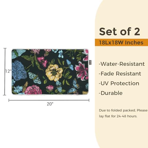 FUNHOME Water Resistant Outdoor Lumbar Pillow Covers 12x20 inch Set of 2,Zipper Pillows Cover,Home Decorative for Sofa Headrest,Patio Furniture Couch Chair Pillows Cover Only(Flower Butterfly Black) - color: Flower Butterfly Black (Cover Only), size: 20"