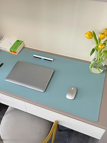 Double Sided Desk Mat, Mouse Pad, Waterproof Leather Desk Table Protector, Large Mouse Keyboard Pad Desk Blotter Pad for Home, Office, Work, Light Blue+Gray - color: Light Blue+gray