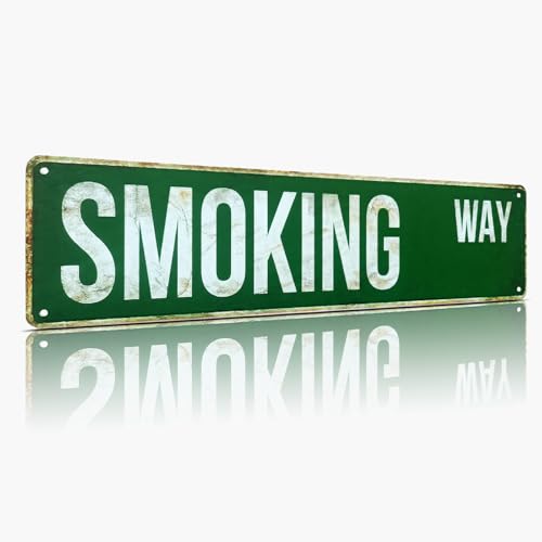 SMOKING WAY Street Sign, Outdoor Metal Decor for Patio & Cigar Lounge, 4x15 Inch Rustproof Aluminum Wall Art for Man Cave Bar - Smoker Gifts for Men - color: Smoking
