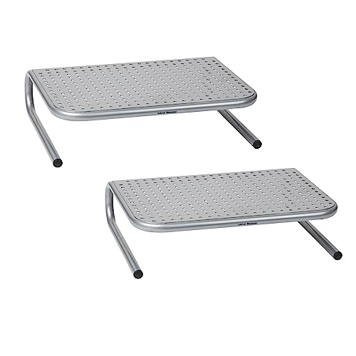Mind Reader Monitor Stand, Ventilated Laptop Riser, Desktop Organizer, Metal, 14.5"L x 11.25"W x 4.25"H, Set of 2, Silver - size: 14.5"L x 11.25"W x 4.25"H
