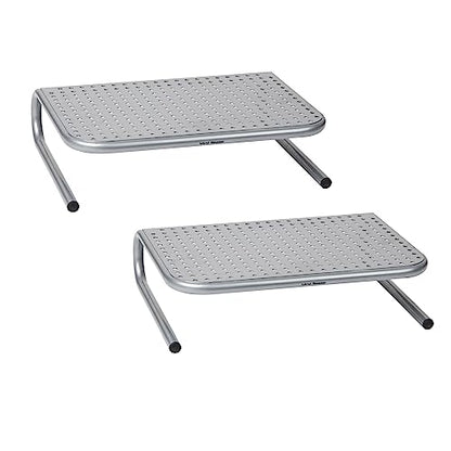 Mind Reader Monitor Stand, Ventilated Laptop Riser, Desktop Organizer, Metal, 14.5"L x 11.25"W x 4.25"H, Set of 2, Silver - size: 14.5"L x 11.25"W x 4.25"H