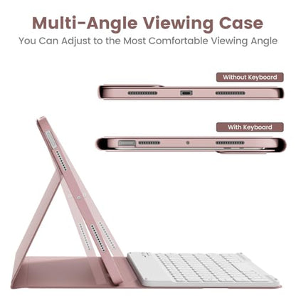Case with Keyboard for iPad Air 11 Inch M4/M3/M2, Pink | for iPad Air 5th/4th Generation 10.9 Inch, Magnetic Detachable Bluetooth Keyboard Cover with Pencil Holder, Auto Sleep/Wake - color: Pink