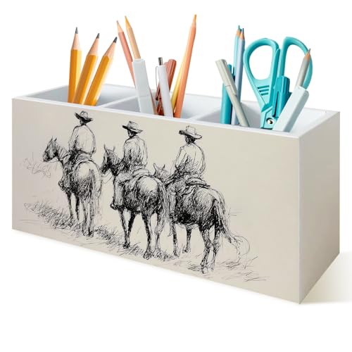 Vintage Western Office Decor Desert Cowboy Pen Holder for Desk,Cowboy Wooden Box Sign Desk Decor for Home Office Accessories,Western Gifts for Women Men - color: Western