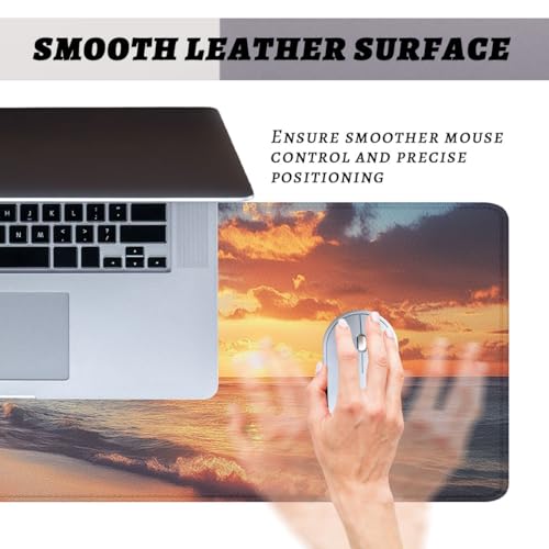 Sunset Beach Mouse Pad Tropical Palm Trees Ocean Waves Large Desk Mat with Stitched Edges,Non-Slip Waterproof Rubber Base Mouse Mat 31.5 x 11.8 Mouse Pads for Desk Home Office Gaming - color: Sunset Beach, size: 31.5" x 11.8"