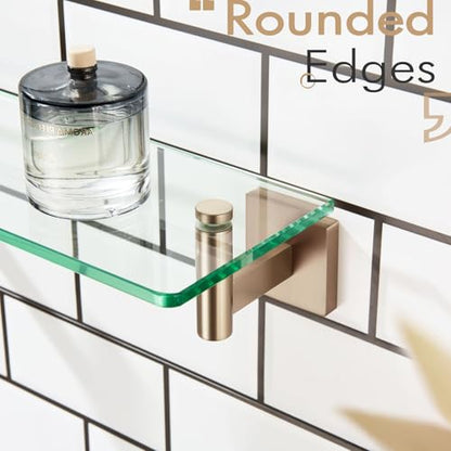 KOKOSIRI Wall Shelves Bathroom Hardware Glass Floating Shelf 12-Inch for Bedroom, Living Room, Kitchen, Hanging Rack Champagne Bronze B1105CPG-L12 - color: Champagne Bronze, size: 12-Inch
