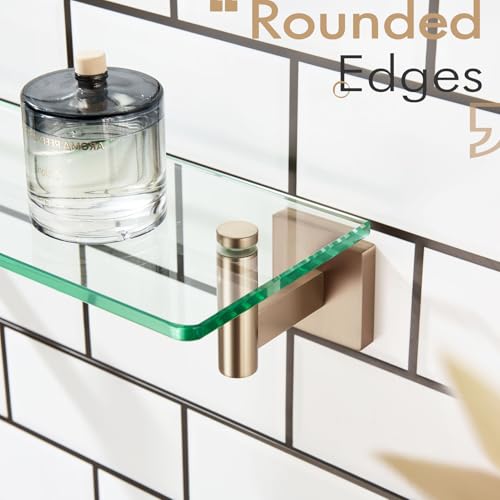KOKOSIRI Wall Shelves Bathroom Hardware Glass Floating Shelf 16-Inch for Bedroom, Living Room, Kitchen, Hanging Rack Champagne Bronze B1105CPG-L16 - color: Champagne Bronze, size: 16-Inch