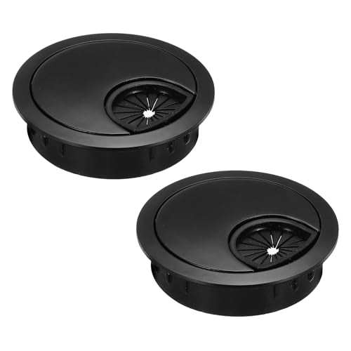 MECCANIXITY 2 Pcs Desk Grommet 2.07 Inch, Zinc Alloy Round Desk Hole Cover Wire Cable Cord Organizer for Home Office Computer Table Cables, 52.5mm, Black - color: Black, size: 2.07 Inch/52.5mm