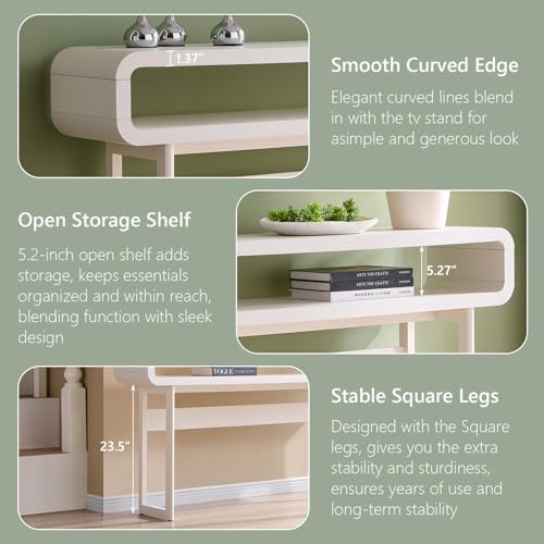 IFGET 63-Inch Long Console Table, 31.5" Tall Modern Entryway Table with Open Storage Shelf, Curved Profile Design, Narrow Wood Sofa Table Behind Couch Table for Living Room, Hallway, Foyer, White - color: White