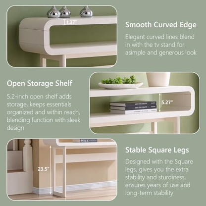 IFGET 63-Inch Long Console Table, 31.5" Tall Modern Entryway Table with Open Storage Shelf, Curved Profile Design, Narrow Wood Sofa Table Behind Couch Table for Living Room, Hallway, Foyer, White - color: White