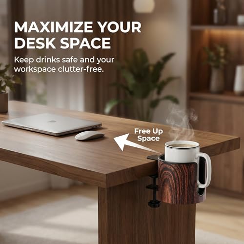 Luxury 2pcs Desk Cup Holder, Tool-Free Clamp On Desk Cup Holder, Fits 40oz Tumbler Holder & 0.2-2in Thick Desks, Anti-Spill for Office, Home, Gaming (2PCS Walnut Design) - color: 2PCS WALNUT DESIGN