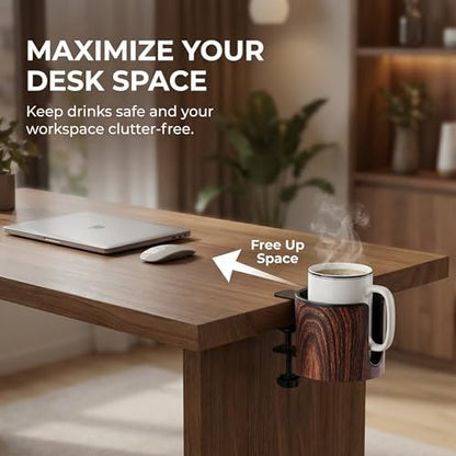 Luxury 2pcs Desk Cup Holder, Tool-Free Clamp On Desk Cup Holder, Fits 40oz Tumbler Holder & 0.2-2in Thick Desks, Anti-Spill for Office, Home, Gaming (2PCS Walnut Design) - color: 2PCS WALNUT DESIGN