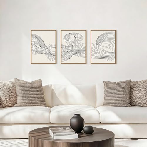 HPNIUB Neutral Abstract Beige Wave Framed Wall Art Set,Minimalist Black Line Wave Wall Decor,Modern Geometric Art Print,Boho Textured Artwork for Living Room, Bedroom,Office-12 x16 x3 - color: Abstract Lines Wall Art, size: 12"L x 16"W