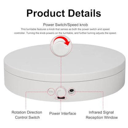 Motorized Rotating Display Stand with Remote, 4.53in 360 Electric Turntable for Display,Photography,3D Scanner Models, Motorized Lazy Susan and Photography Turntable Control Angle/Speed,Step/Swing/Continuous Rotation - size: 4.53inch/White/11Lbs Load