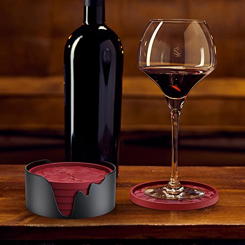 ME.FAN Silicone Coasters with Holder,[6 Pack] Drinking Coasters - Cup Mat for Hot or Cold Drinks, Thickened, Non-Slip, Non-stick,Deep Tray Light Purple - color: Light Purple