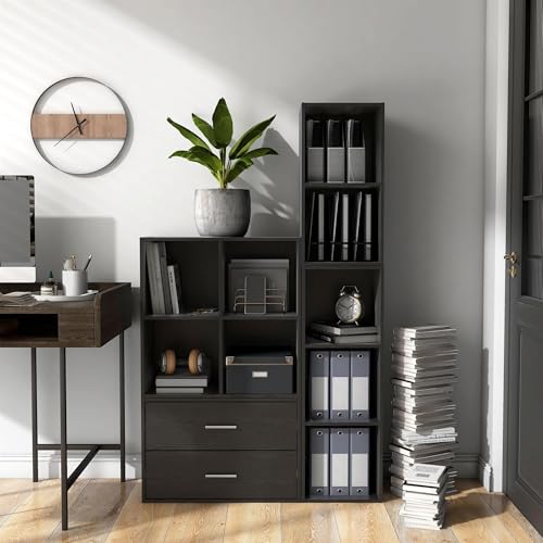 Homes: Inside + Out Apexa 4-Cube Storage Organizer Shelves, Stackable Wood Bookcase Fits Cubby Bins for Organization, Dorm Teen Room Decor & Home Office, Black - color: Black, size: 4-cube