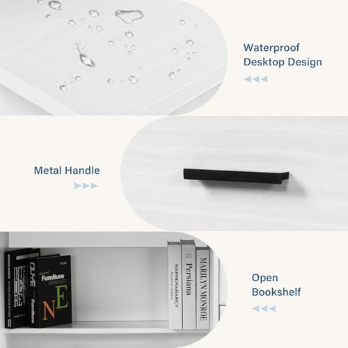 MaverickFurni White Desk with Drawers, Small Computer Desk with Drawers for Writing Study, Office Desk with File Drawer and Monitor Stand for Bedroom, Small Spaces - color: White