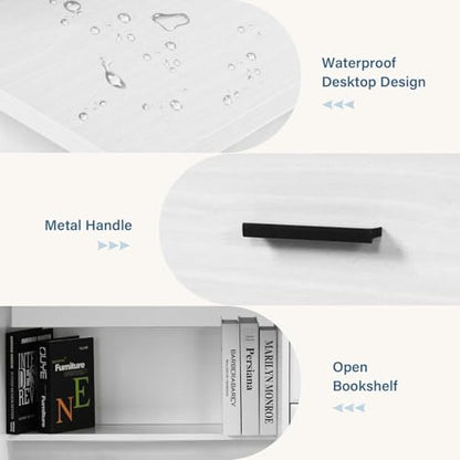 MaverickFurni White Desk with Drawers, Small Computer Desk with Drawers for Writing Study, Office Desk with File Drawer and Monitor Stand for Bedroom, Small Spaces - color: White
