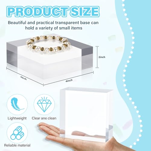 Qunclay 4 Pcs 4 x 4 x 2 Inches Acrylic Square Display Block Clear Polished Acrylic Cubes Jewelry Display Stand for Jewelry Ring Showcase Holder Base Collections - size: 4 x 4 x 2 Inches