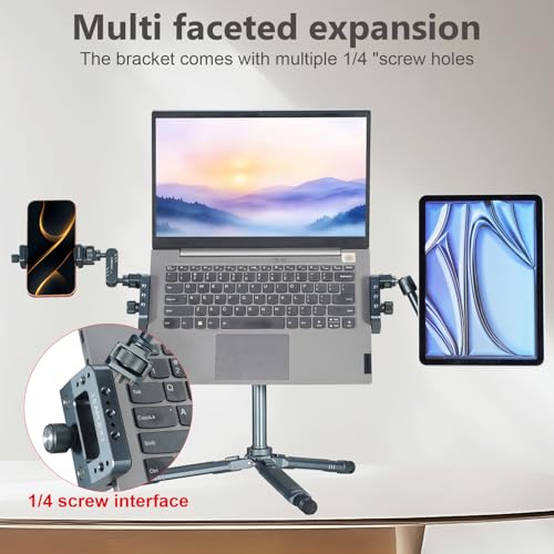 Laptop Stand for Tripods, Aluminum Construction, 1/4" and 3/8 Ports, Arca-Swiss Quick Release System, Anti-Slip Heat Display, Studio Live, Media Production, Outdoor Laptop Fixed Scenes