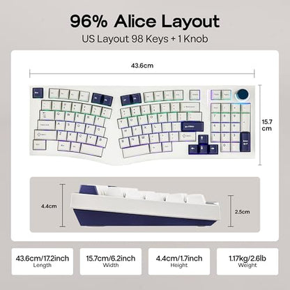 MechLands Feker Alice98 Ergonomic 98 Keys Custom Mechanical Keyboard, VIA Programmable, USB-C Wired Gaming Keyboard, Hot Swappable, 5 Layer Paddings, Control Knob, NKRO, RGB for Win/Mac (White) - color: White