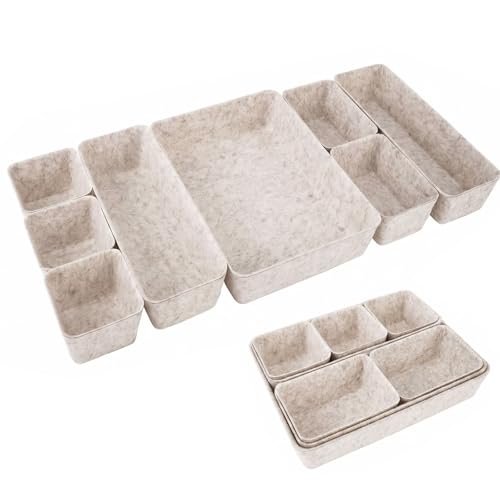 Desk Drawer Organizer Bins, 8pcs Felt Shallow Bathroom Storage Trays, Office Accessories & Workspace Organizers Jewelry & Makeup Boxes Containers(Beige) - color: Beige