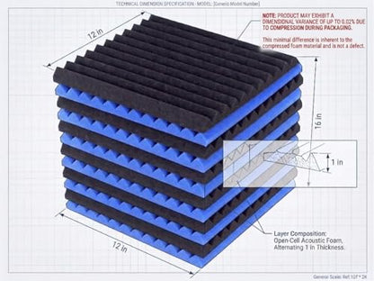48 Pack 12 "X 12 "X1 Acoustic Panels Studio Soundproofing Foam Wedge Tiles, (24BLUE+24BLACK) - color: 24BLUE+24BLACK