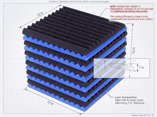 48 Pack 12 "X 12 "X1 Acoustic Panels Studio Soundproofing Foam Wedge Tiles, (24BLUE+24BLACK) - color: 24BLUE+24BLACK