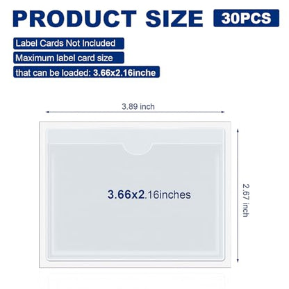 Chinco 30 Pcs Self Adhesive Pockets, Bin Labels for Storage Bins, Clear Pocket Label Sleeves, Plastic Index Card Holder with Top Open for Organizing Bins Box Drawer (3.89 x 2.67 Inch) - size: 3.89 x 2.67 Inches
