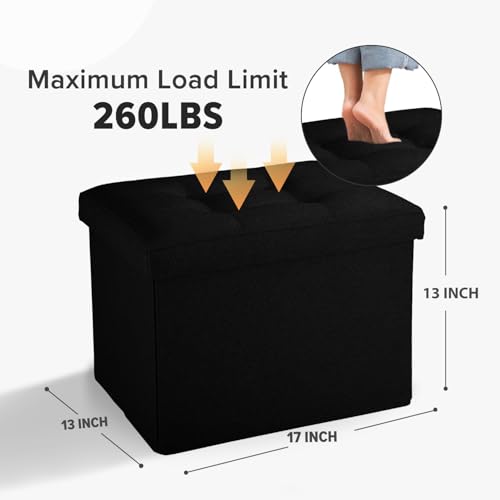 LINMAGCO Small Storage Ottoman Stool Foot Rest Stool Under Desk Stool Short Folding Ottoman Linen Cloth Black 17X13X13IN - color: Black(linen), size: 13"D x 17"W x 13"H