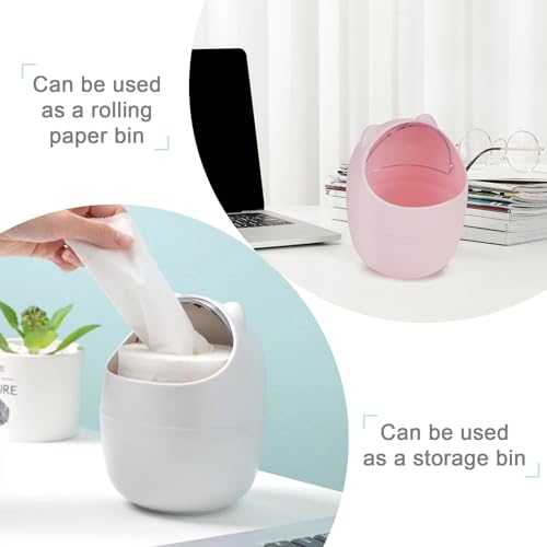 2Pack Small Trash Can with Lid, Cute Mini Trash Can with 4 Rolls of Bin Liners, Tiny Desktop Waste Garbage Bin for Home, Office, Kitchen, Bathroom, Bedroom, Pink & White