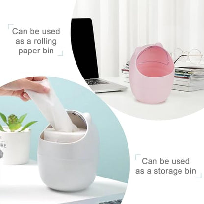 2Pack Small Trash Can with Lid, Cute Mini Trash Can with 4 Rolls of Bin Liners, Tiny Desktop Waste Garbage Bin for Home, Office, Kitchen, Bathroom, Bedroom, Pink & White