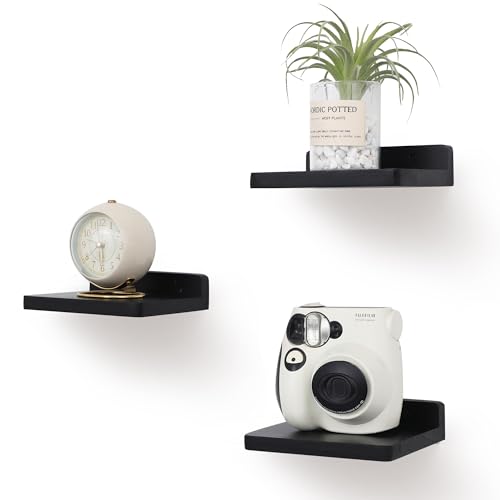Small Floating Shelf, 5x6 Inch Display Ledges for Wall,Mini Shelves,Rustic Wood Shelf for Bedroom Living Room Bathroom Kitchen (3, Black) - color: Black, size: 5x6 Inch-3 Pcs