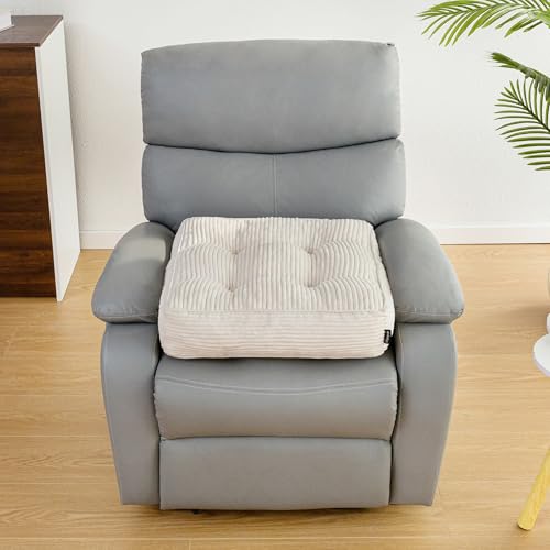 HIGOGOGO Tufted Corduroy Recliner Seat Cushion for Elderly, 20x20x5 Inch Large Square Seat Cushion for Recliner Chair, Floor Pillow, Office Chair, Car, No Pressure on Thighs, Beige - color: Beige, size: 20x20x5