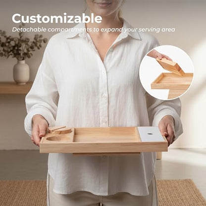 Libken Couch Arm Tray – Rubberwood Sofa Armrest Table with Extra Storage Compartment, Minimal Scandinavian Wooden Design, Fits Multiple Arm Shapes & Sizes – Elegant Couch Armrest Organizer