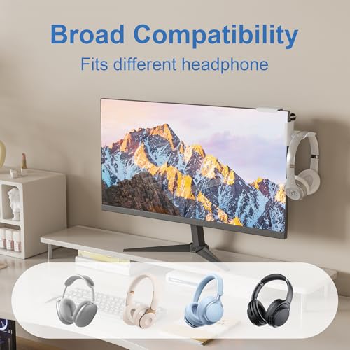 Headphone Holder for Screen, Plastic Headphone Stand, Headset Stand Suitable for AirPods Max, Sony, Bose, Beats and More (White) - color: White