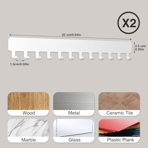 Necklace Holder Hanging Jewelry Organizer - Self-Adhesive Wall Mounted for Necklaces, Bracelets, 2 PCS, White - color: White