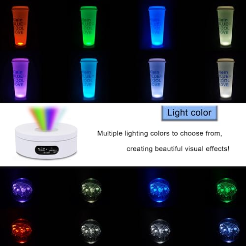 YVV Rotating Display Stand, Spinning Display Stand with Colored Lights, Lighted LED Base for Glass Art , Electric & Battery-Operated Platform 4.72in, Adjustable Speed Electric Turntable White