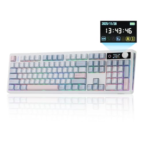 EPOMAKER TH108 V2 PRO Full Size Mechanical Keyboard with Screen&Knob, 10000mAh, BT/2.4Ghz, Mac Modifier PBT Keycap, Hot Swap, RGB, Gasket, Wireless Gaming Keyboard for Mac/PC (Blue, Sea Salt Silent) - color: Blue, size: Sea Salt Silent
