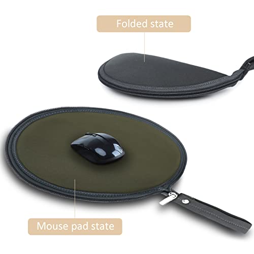 2 in 1 Convertible Round Travel Mouse Pad Mat and Case with Zipper Pouch for Outdoor Business Trip