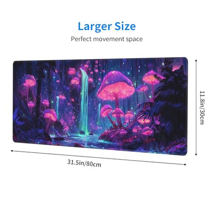 Mushroom Mouse Pad Extended Large Gaming Mouse Pad XL Stitched Edges for Gamer Home Office 31.5 X 11.8 Inch - color: Mushroom